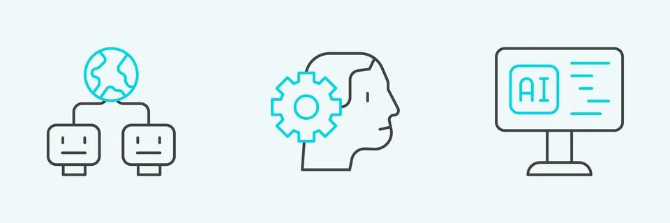 Set line Software, Artificial intelligence and Humanoid robot icon. Vector Stockillustratie