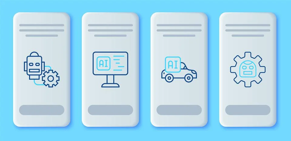 Set line Software, Autonomous smart car, Robot setting and  icon. Vector 스톡 일러스트