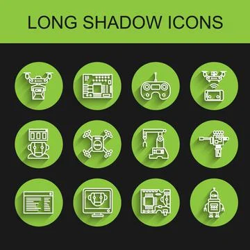 Set line Software, Bot, Drone delivery concept, Printed circuit board PCB, Robot Ilustración de archivo