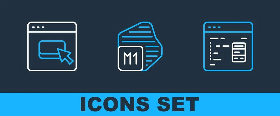 Set line Software, Browser files and Processor icon. Vector Illustrazione stock