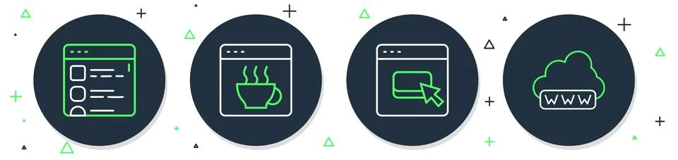 Set line Software, Browser files, and Web development icon. Vector Illustrazione stock