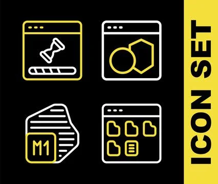 Set line Software Browser files Processor and Loading data window icon. Vecto イラスト素材