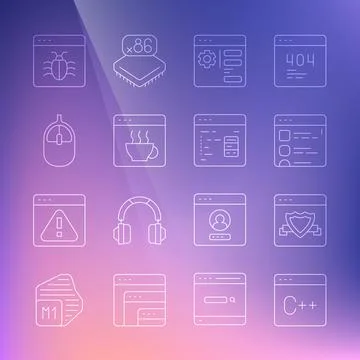 Set line Software, Browser with shield, files, setting, Computer mouse, System 库存插图