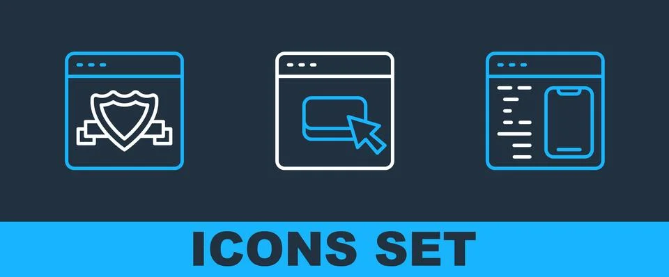 Set line Software, Browser with shield and files icon. Vector イラスト素材