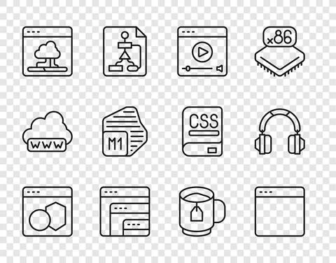 Set line Software, Browser window, Online play video, Cloud technology data イラスト素材