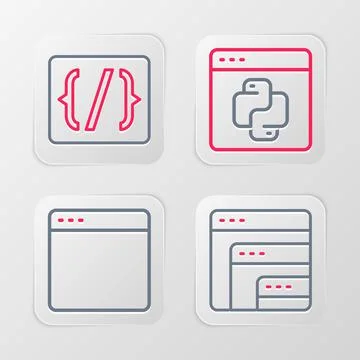 Set line Software, Browser window, Python programming language and Programming Stock Illustration