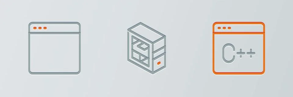 Set line Software, Browser window and Computer icon. Vector Stock Illustration