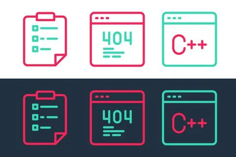 Set line Software, Clipboard with checklist and Page 404 error icon. Vector Stock-Illustration