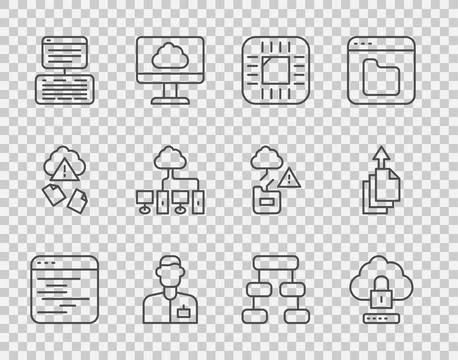 Set line Software, Cloud computing lock, Processor with CPU, Analyst engineer イラスト素材