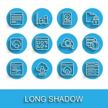 Set line Software, Cloud computing lock, Browser window, technology data 스톡 일러스트