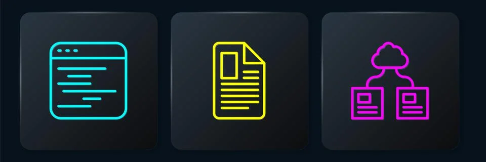 Set line Software, Cloud technology data transfer and File document. Black Stock Illustration