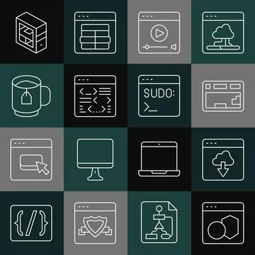 Set line Software, Cloud technology data transfer, Keyboard, Online play video 스톡 일러스트