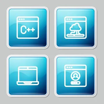 Set line Software, Cloud technology data transfer, Laptop and Create account イラスト素材