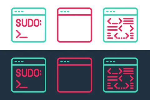 Set line Software, Code terminal and Browser window icon. Vector Stock Illustration