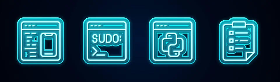 Set line Software, Code terminal, Python programming language and Clipboard with Stock Illustration