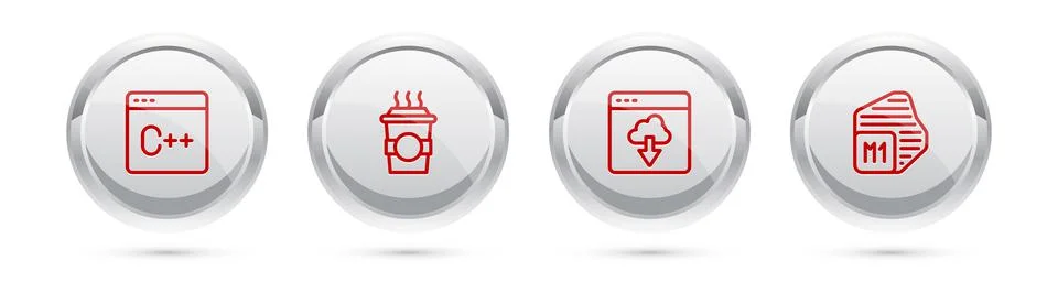 Set line Software, Coffee cup to go, Cloud technology data transfer and Stock Illustration