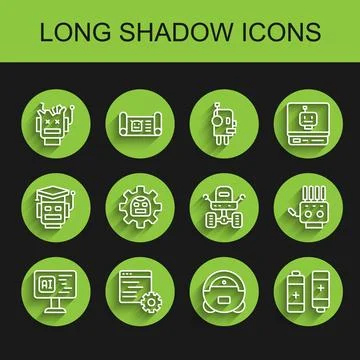 Set line Software, Computer api interface, Broken robot, Robot vacuum cleaner Stock Illustration