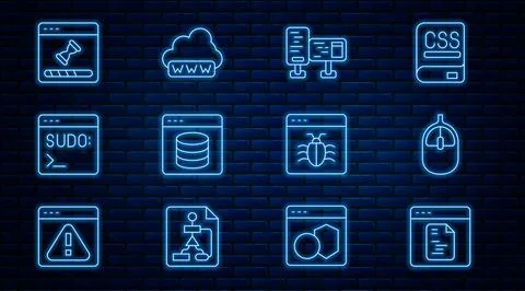 Set line Software, Computer mouse, monitor screen, Server, Data, Web Hosting Stock Illustration