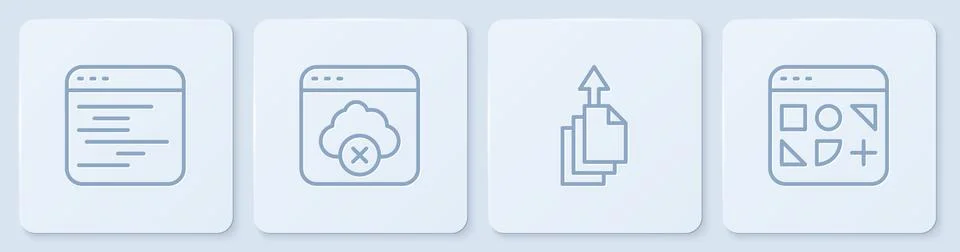 Set line Software, Data export, Failed access cloud storage and Different files Stock Illustration