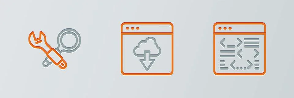 Set line Software, Debugging and Cloud technology data transfer icon. Vector Stock Illustration