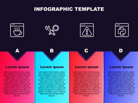 Set line Software, Debugging, Browser with exclamation mark and Python progra Stock Illustration