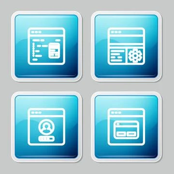 Set line Software, Debugging, Create account screen and Search engine icon... Stock Illustration