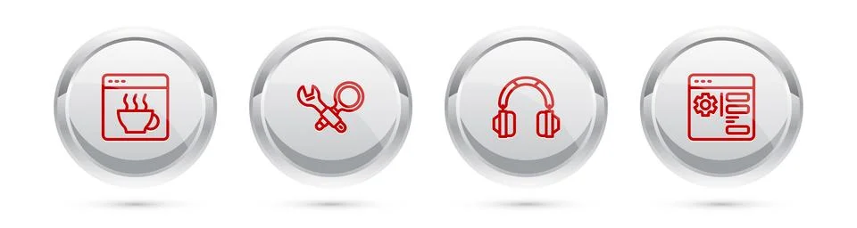 Set line Software, Debugging, Headphones and Browser setting. Silver circle 스톡 일러스트