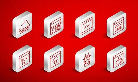 Set line Software, Debugging, Search engine, Coffee cup to go, Web development Illustrazione stock