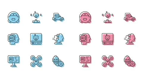 Set line Software, Drone, Robot vacuum cleaner, setting, for maintenance, H.. Stock Illustration