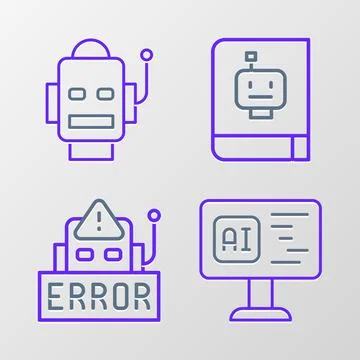 Set line Software, Error in robot, User manual and Robot icon. Vector 库存插图