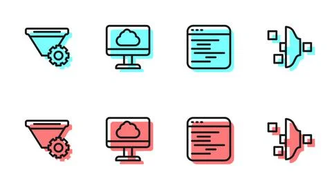 Set line Software, Filter setting, Cloud technology data transfer and icon Stock Illustration