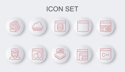 Set line Software, Hacker or coder, Server, Data, Web Hosting, Processor Illustrazione stock