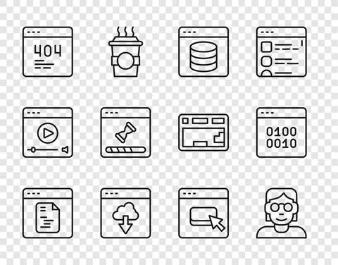 Set line Software, Hacker or coder, Server, Data, Web Hosting, Cloud technology 스톡 일러스트