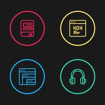 Set line Software, Headphones, Page with 404 error and Books about programming 스톡 일러스트