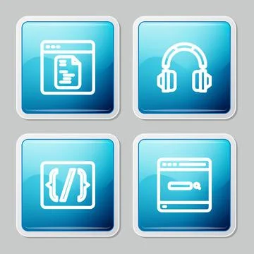 Set line Software, Headphones, Programming language syntax and Search engine  Illustrazione stock