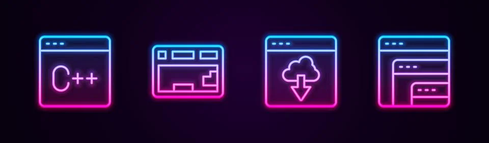 Set line Software, Keyboard, Cloud technology data transfer and . Glowing n.. Illustrazione stock