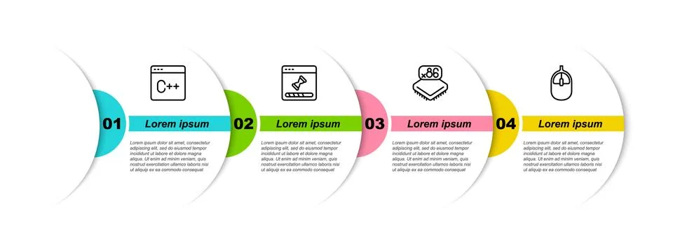 Set line Software, Loading data window, Processor with microcircuits CPU and Illustrazione stock