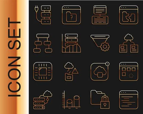 Set line Software, Loading data window, Cloud technology transfer, Server, Data Stock Illustration