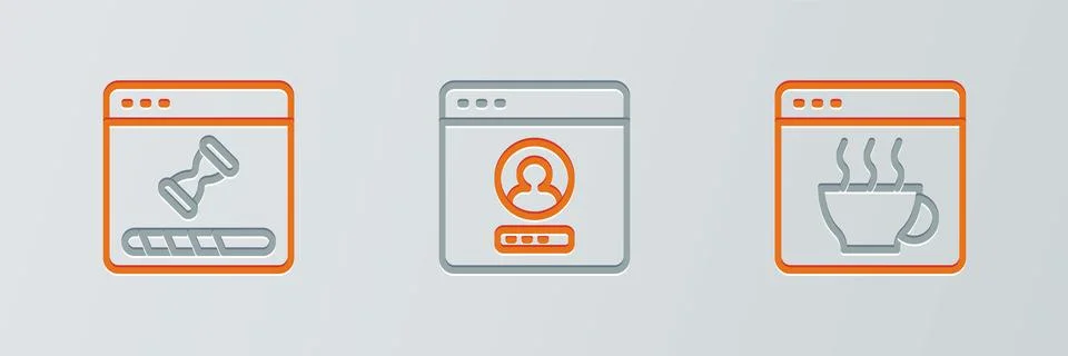 Set line Software, Loading data window and Create account screen icon. Vector Stock Illustration