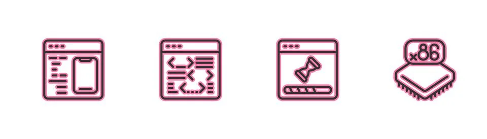 Set line Software, Loading data window,  and Processor with microcircuits C.. Illustrazione stock