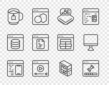 Set line Software, Loading data window, Processor with microcircuits CPU, O.. Stock Illustration