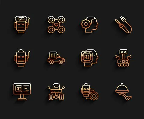 Set line Software, Mars rover, Robot low battery charge, setting, Waiter robot 스톡 일러스트