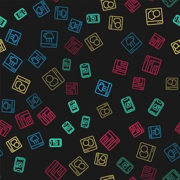 Set line Software, Mobile Apps, and on seamless pattern. Vector Illustrazione stock