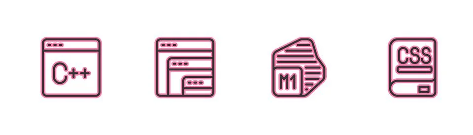 Set line Software, Processor, and Books about programming icon. Vector 스톡 일러스트