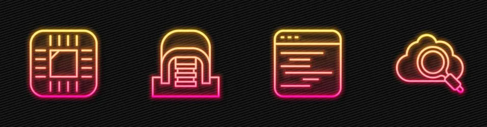 Set line Software, Processor with CPU, Hangar servers and Search cloud computing イラスト素材