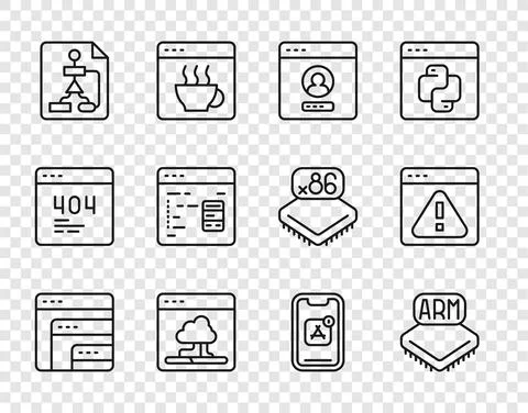 Set line Software, Processor, Create account screen, Cloud technology data Stock Illustration