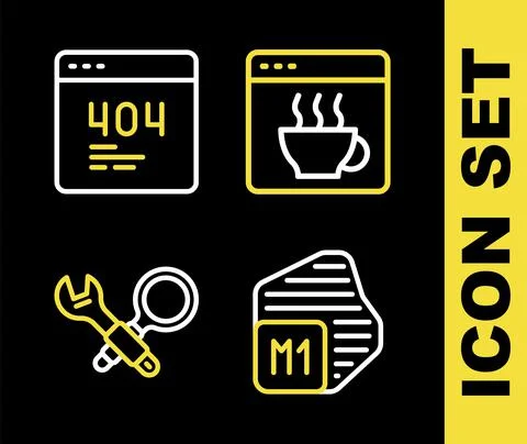 Set line Software, Processor, Debugging and Page with 404 error icon. Vector Stock-Illustration