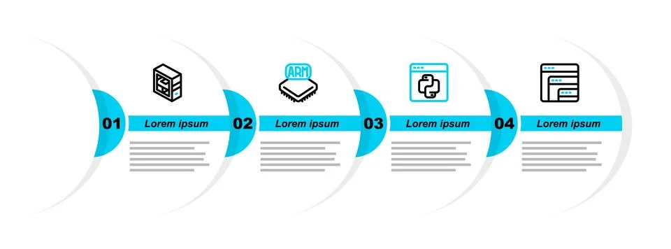 Set line Software, Python programming language, Processor and Computer icon.. Illustration