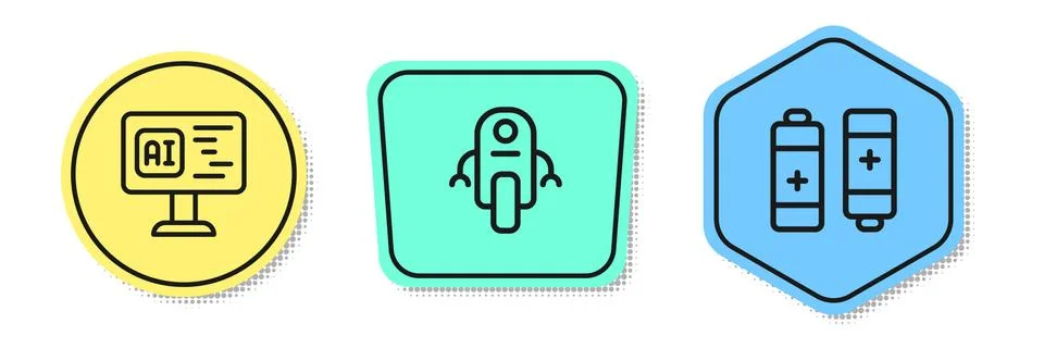Set line Software, Robot and Battery. Colored shapes. Vector 库存插图