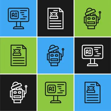 Set line Software, Robot and Technical specification icon. Vector Stockillustratie